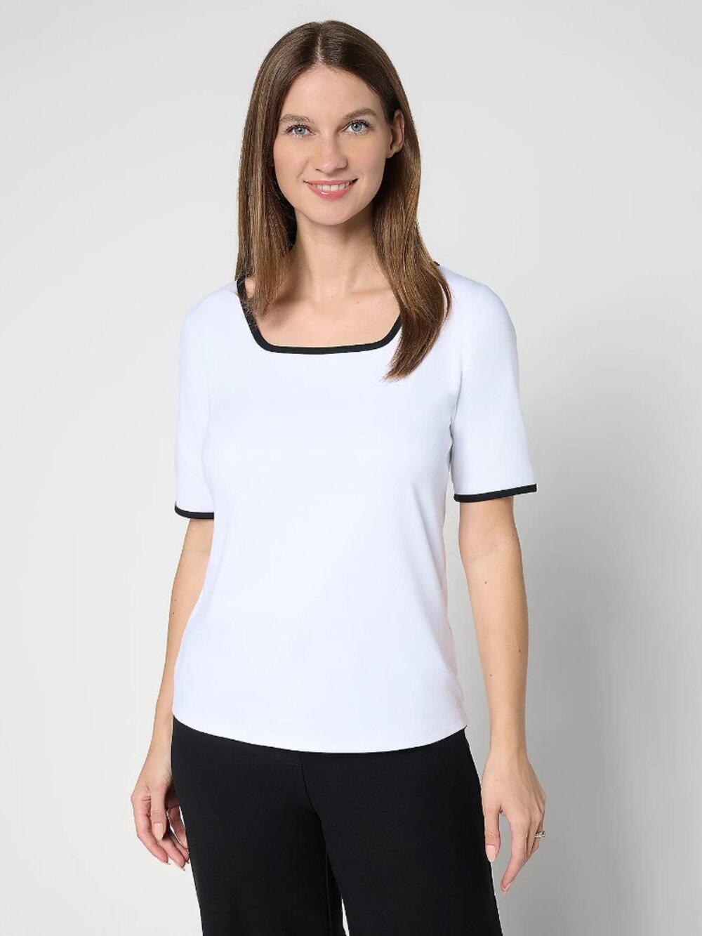 Isaac Mizrahi Live! Essentials Micro Pima Square Neck Top, White Sz XL a693576